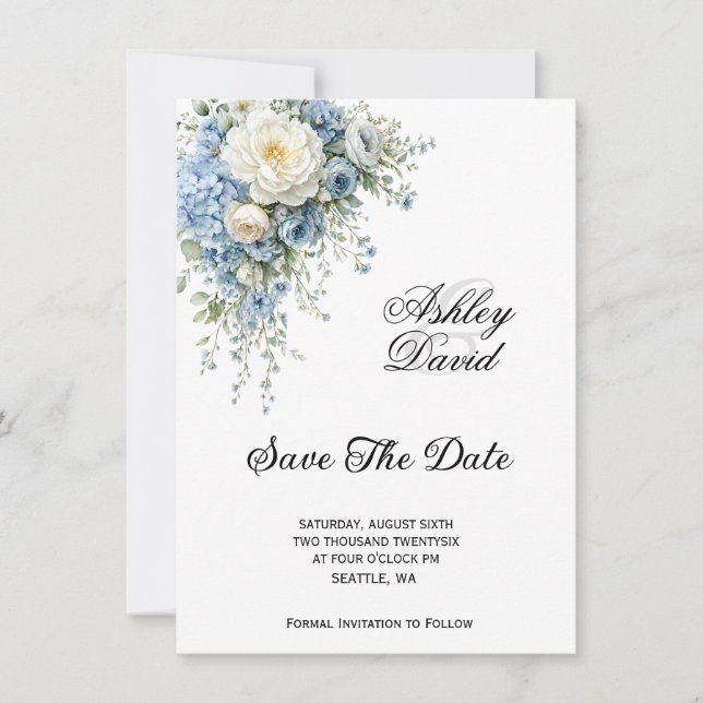 Invitación de boda floral para guardar la fecha (Anverso)
