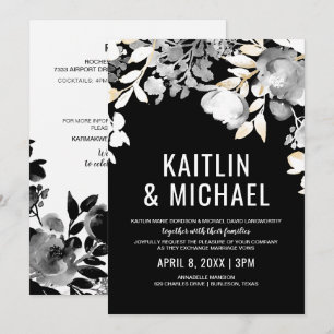 Invitación de boda floral para la noche (negro y d