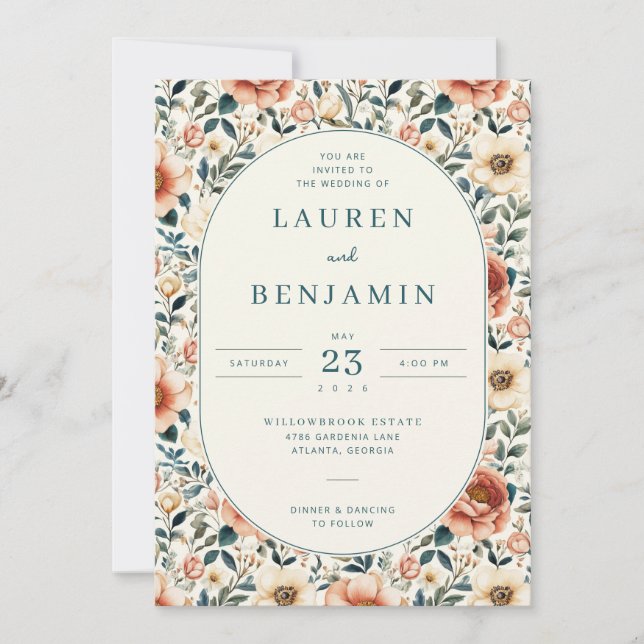 Invitación de Boda Floral Pastel Romántica (Anverso)