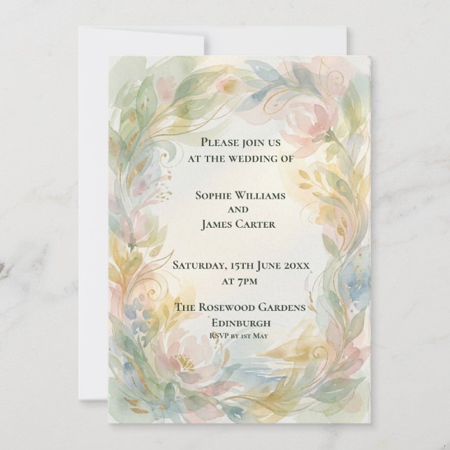 Invitación de boda floral pastel suave (Anverso)