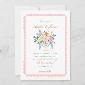 Invitación de boda floral pintada a mano con encan