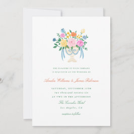 Invitación de boda floral pintada a mano con encan