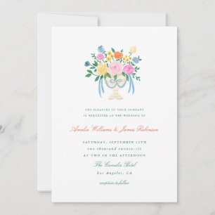 Invitación de boda floral pintada a mano con encan