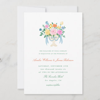 Invitación de boda floral pintada a mano con encan