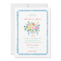 Invitación de boda floral pintada a mano con encan