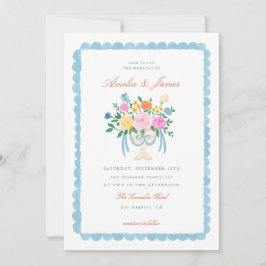 Invitación de boda floral pintada a mano con encan