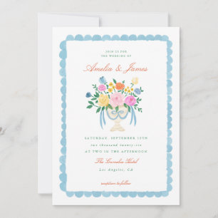 Invitación de boda floral pintada a mano con encan