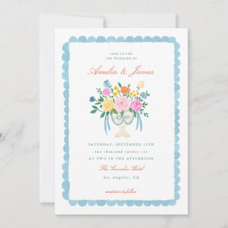 Invitación de boda floral pintada a mano con encan