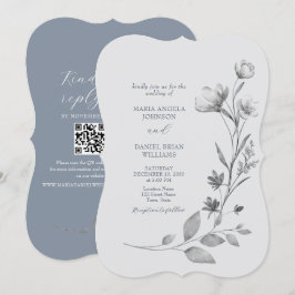 Invitación de boda floral plateada rústica