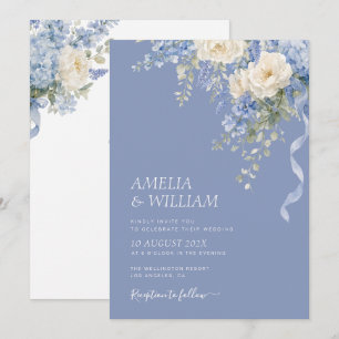 Invitación de boda floral polvorienta azul