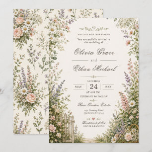 Invitación de boda floral puerta de jardín
