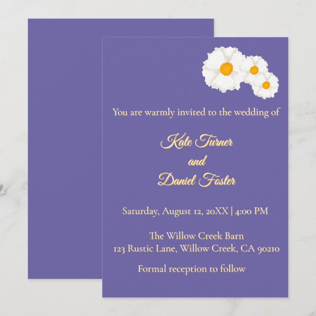 Invitación de boda floral púrpura (Anverso / Reverso)
