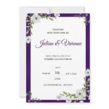 Invitación de boda floral púrpura
