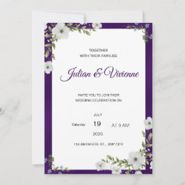 Invitación de boda floral púrpura