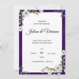 Invitación de boda floral púrpura
