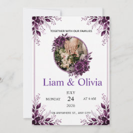 Invitación de boda floral púrpura