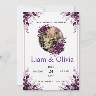 Invitación de boda floral púrpura 