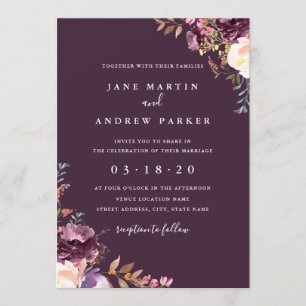 Invitación de boda floral púrpura