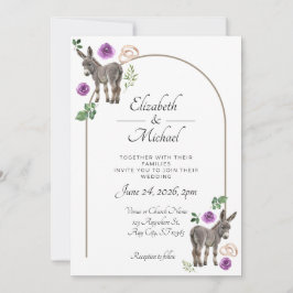 Invitación de Boda Floral Púrpura Burro Rústico