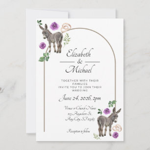 Invitación de Boda Floral Púrpura Burro Rústico