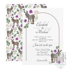 Invitación de Boda Floral Púrpura Burro Rústico