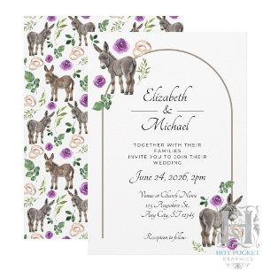Invitación de Boda Floral Púrpura Burro Rústico