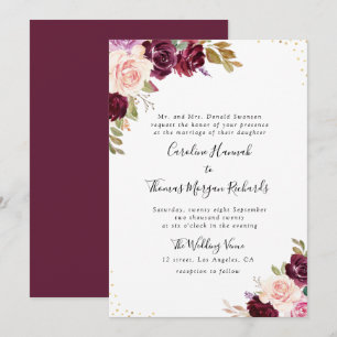 invitación de boda floral púrpura de ciruela