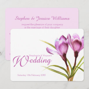 Invitación de boda floral púrpura de crocus