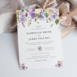 invitación de boda floral púrpura moderna