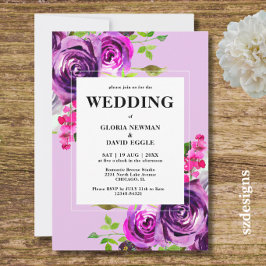 Invitación de Boda Floral Púrpura Romántica