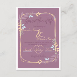 Invitación de boda floral púrpura y dorada real
