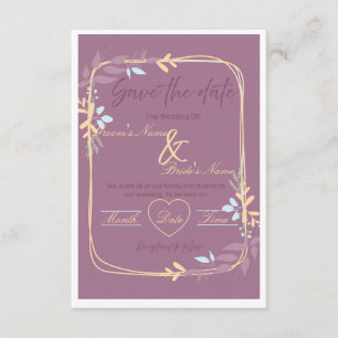 Invitación de boda floral púrpura y dorada real