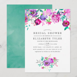 Invitación de boda floral púrpura y menta