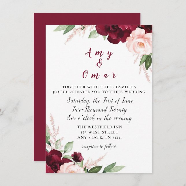 invitación de boda floral querida (Anverso / Reverso)
