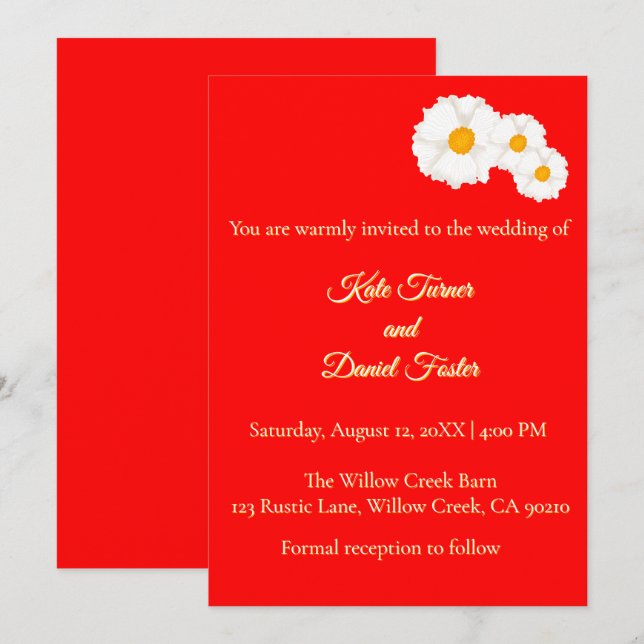 Invitación de boda floral roja (Anverso / Reverso)