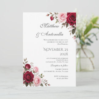 Invitación de boda floral roja