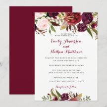 Invitación de boda floral roja de Borgoña para oto