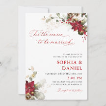 Invitación de boda floral roja de Navidad