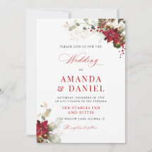 Invitación de boda floral roja de Navidad