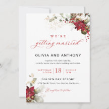 Invitación de boda floral roja de Navidad