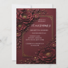 Invitación de boda floral roja elegante