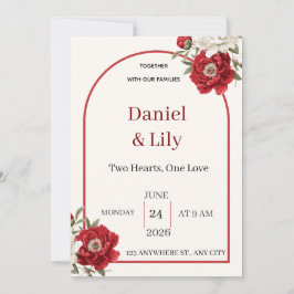 Invitación de boda floral roja elegante