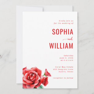Invitación de boda floral roja elegante