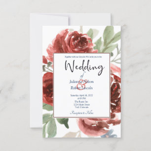 Invitación de boda floral roja elegante