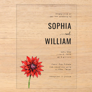 Invitación de boda floral roja elegante