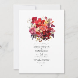 Invitación de boda floral roja lujuriosa