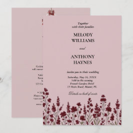 Invitación de boda floral roja todo en uno