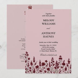 Invitación de boda floral roja todo en uno