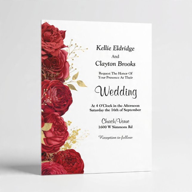 Invitación de boda floral roja y dorada (Subido por el creador)