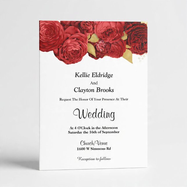 Invitación de boda floral roja y dorada (Subido por el creador)